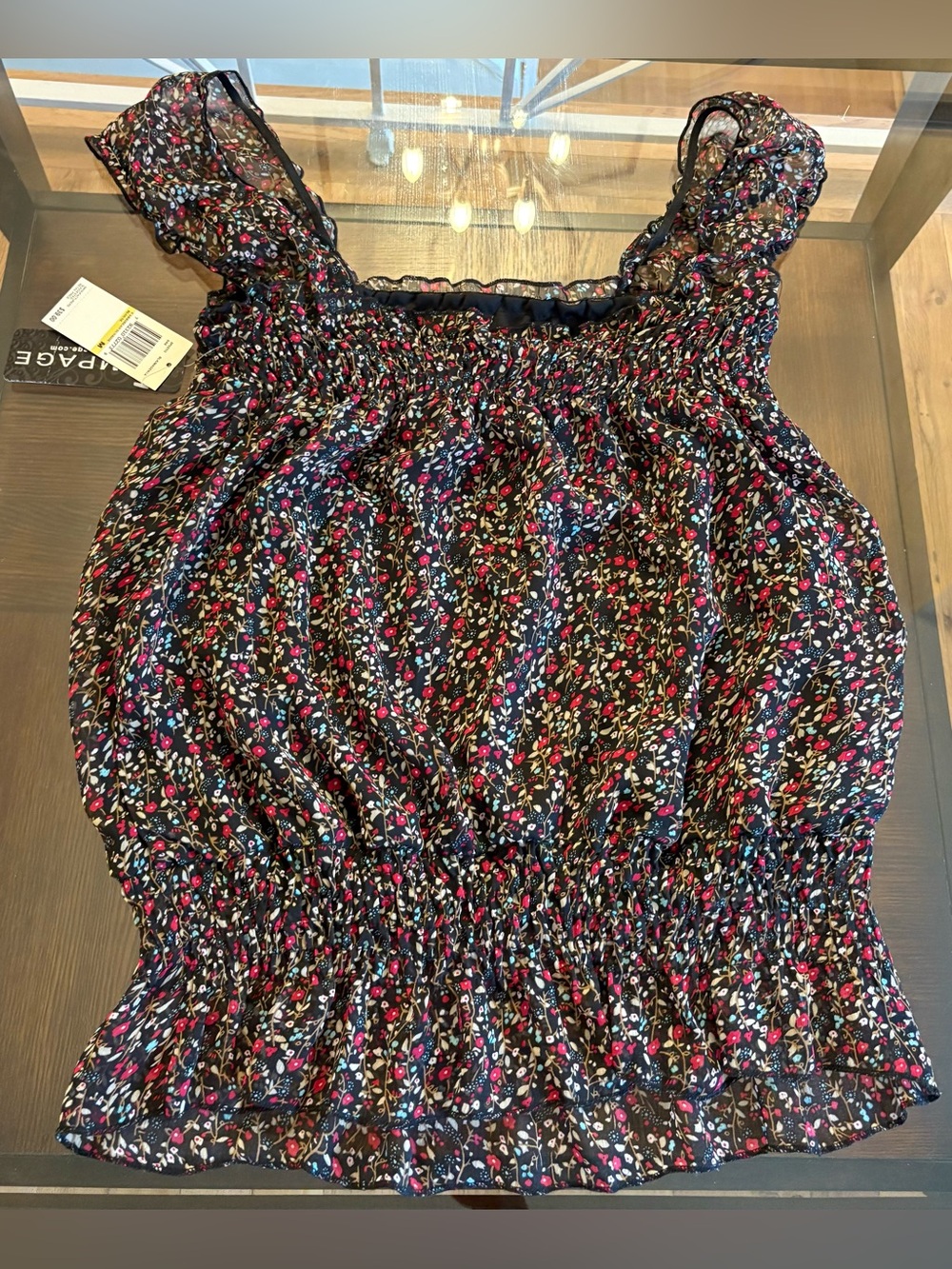 Rampage Women's Blouse Top M Floral Chiffon Peplum Square Neck Lined